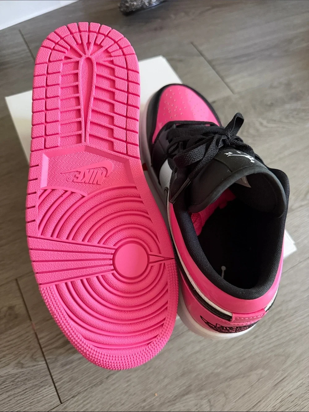 Nike Air Jordan 1 Low Black & Pink Leather Sneakers